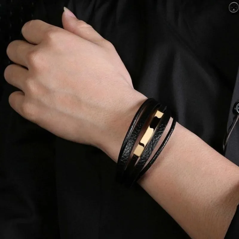 Charm Bracelets Men's Business Casual Fashion Multi-Layer Leather Braided Magnetic Convenient Buckle Gift Bracelet223y