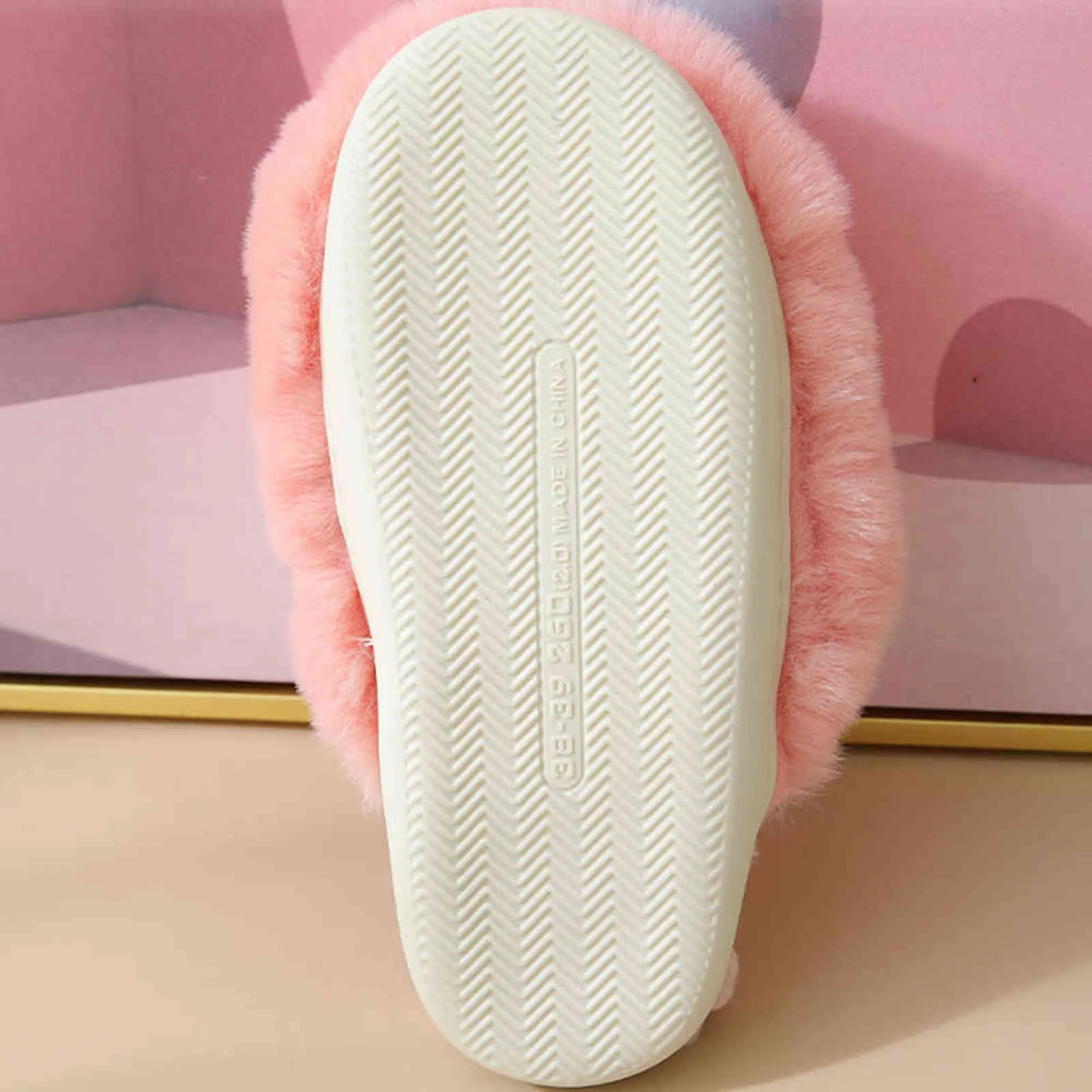 Winter Home Women Slippers Furry Shoes Thick Warm Fur Slides Girl Cute Clouds Solid Color Flip Flops Flat Non-Slip Plush Slipper H1122