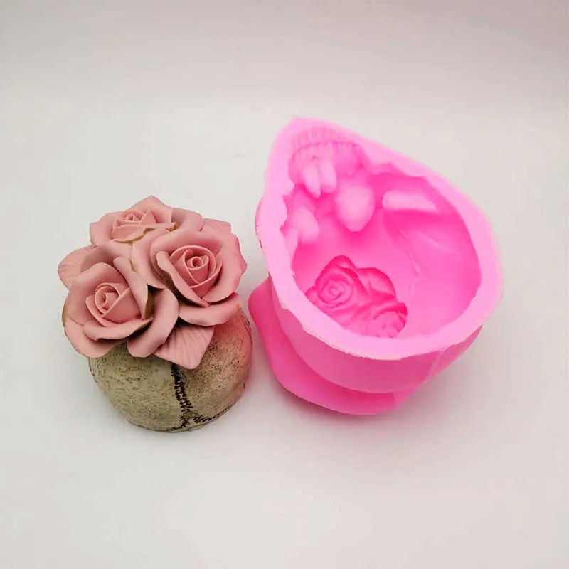 3D rose schedel siliconen mal diy kaars gips siliconen mal halloween decoratie gereedschap 210702