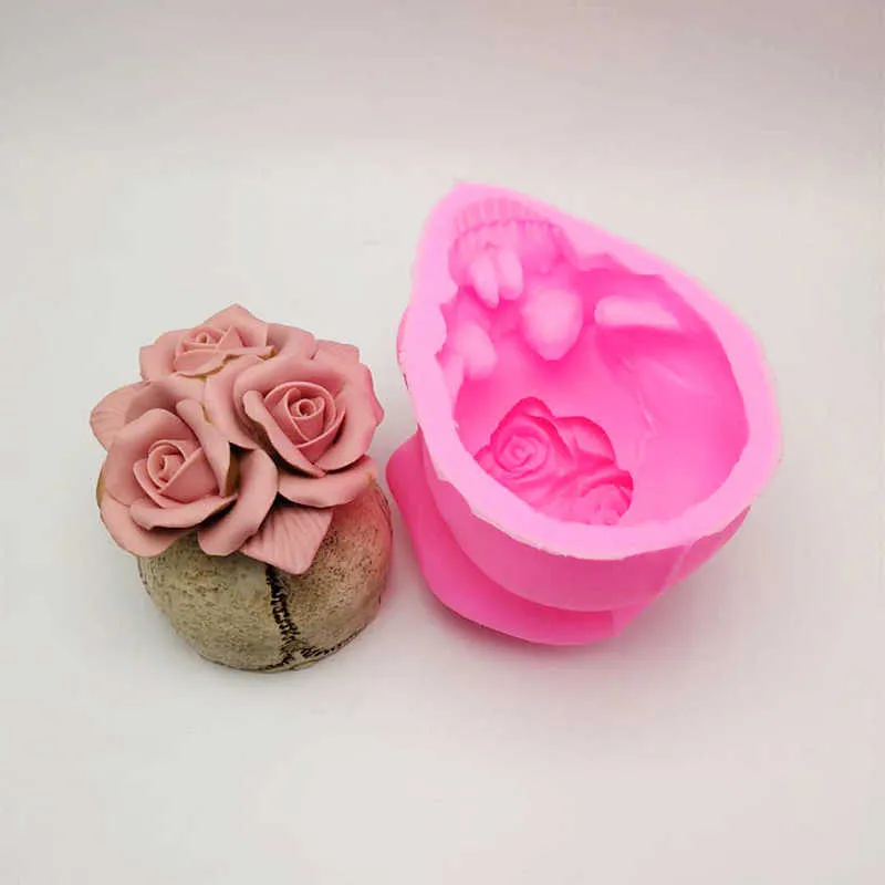 3D Rose skull silicone mold diy candle plaster silicone mold Halloween decoration tools 210702