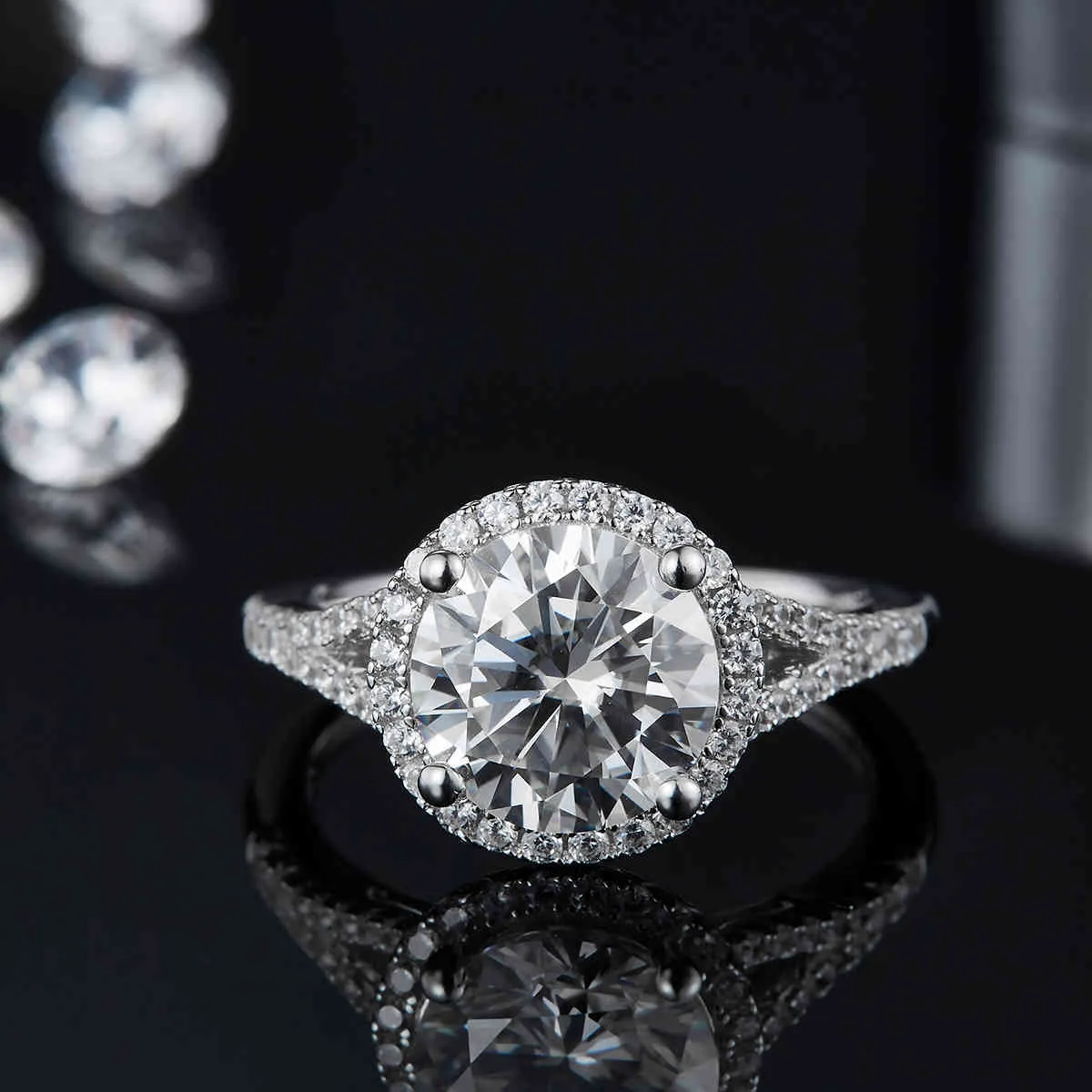 BOEYCJR 925 Plata 1.5ct / 2ct / 3ct F color Moissanite VVS Compromiso Anillo de diamantes de boda con certificado nacional para mujeres