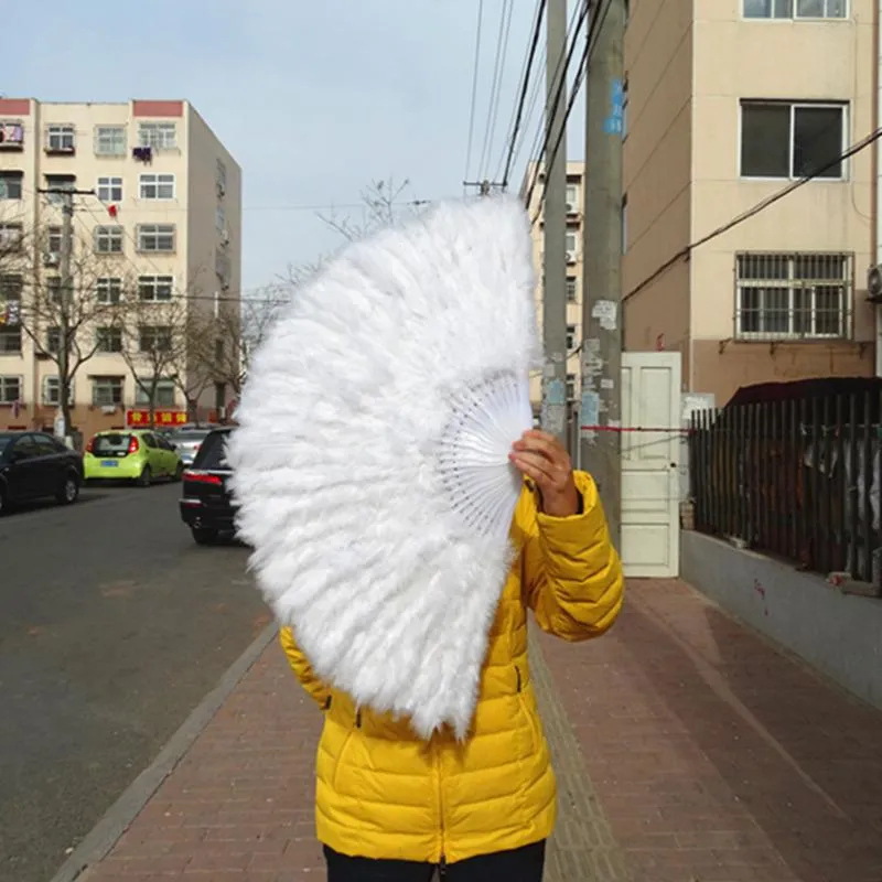 Party Favor Factory Direct S White Ladies Folded Turkey Feather Hand Fan cała ręcznie robiona fani do tańca dekoracji ślubnej 237m