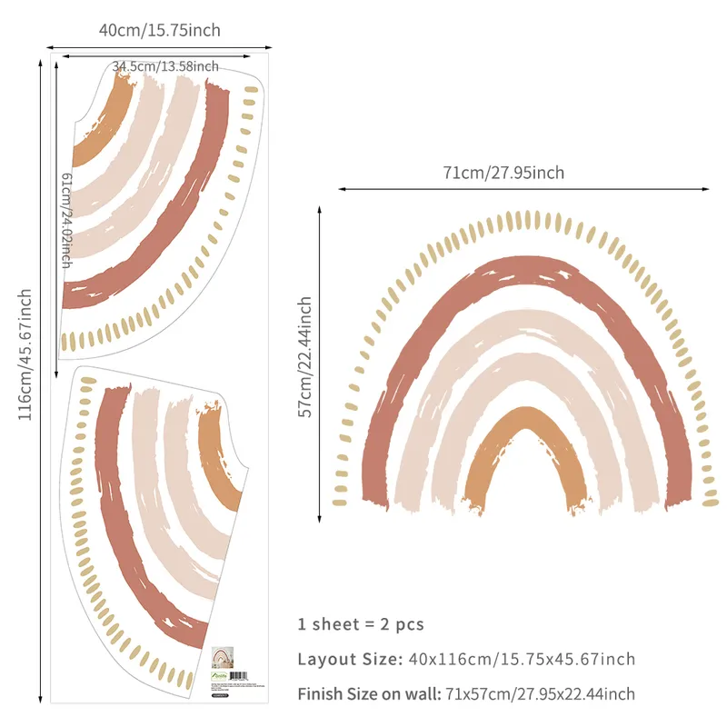 Funlife Boho Rainbow Wallpaper Wall Stickers Nursery Självhäftande Vattentät Heminredning Tjej Barn Barn Barnrum Sovrum 220309