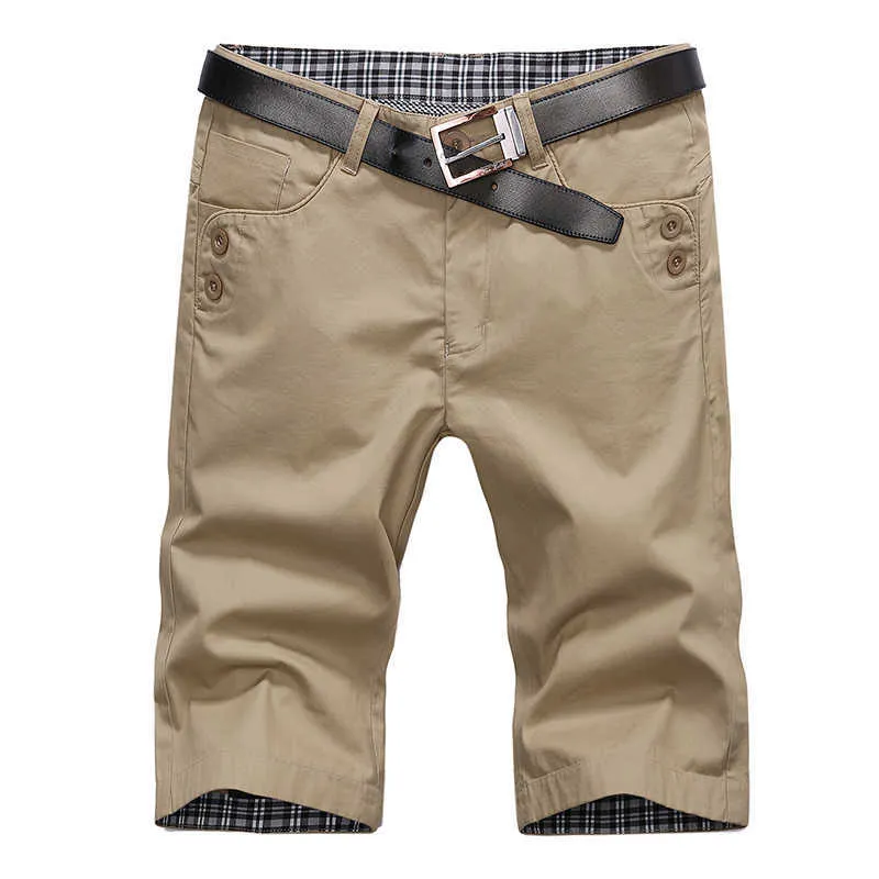 Hommes Shorts droits été coton genou longueur Smart Chinos Vintage's Bermuda Masculina Plus taille 210714
