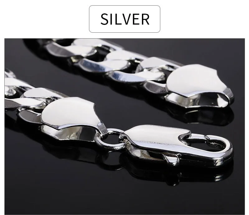 Bayttling 925 Silver 18 20 22 24 26 28 30 cali 12 mm płaski pełny boki Naszyjnik dla kobiet mężczyzn Męski Biżuter Prezenty 241V