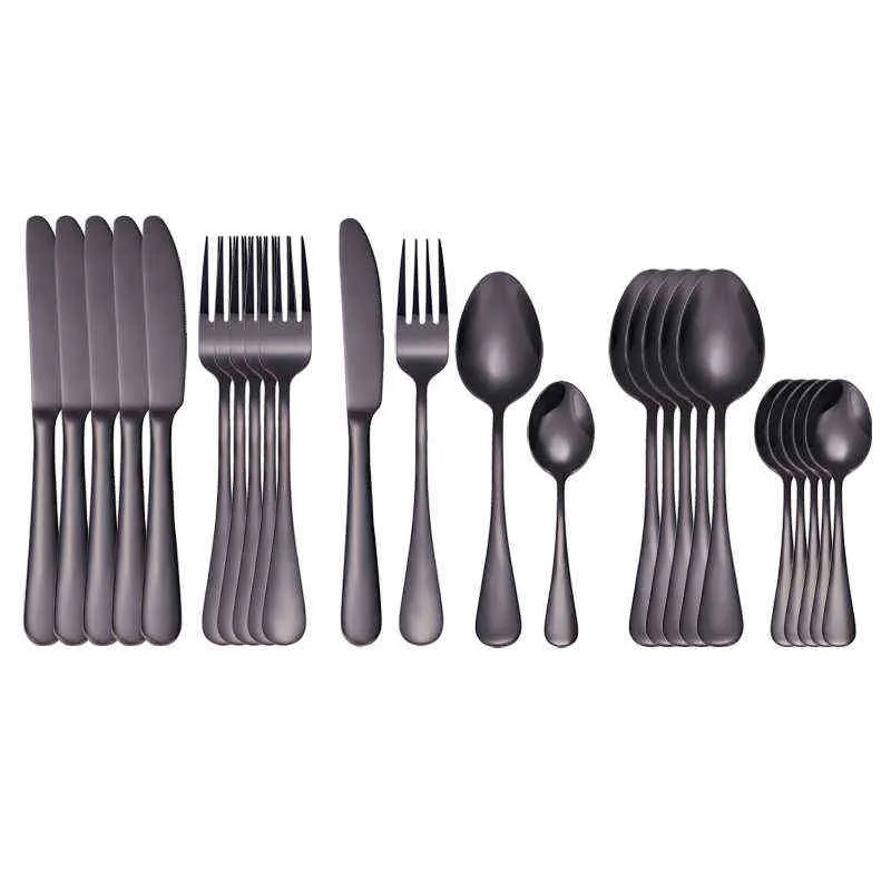 Stainless Steel Cutlery Tableware Rainbow Spoon Set Forks Knives Spoons Kitchen Dinnerware Set Drop 211112