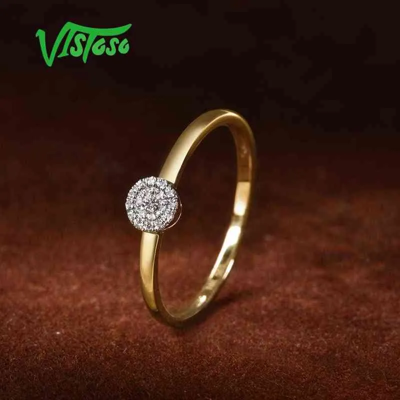 Visoso pur 14K 585 or jaune diamant étincelant délicat rond cercle anneau pour femmes anniversaire à la mode bijoux fins 211217