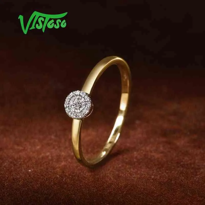 Vistoso Pure 14K 585 Żółty Gold Musing Diamond Dainty Round Cirle Pierścionek dla kobiet Rocznica Trendy Drobne Biżuteria 211217