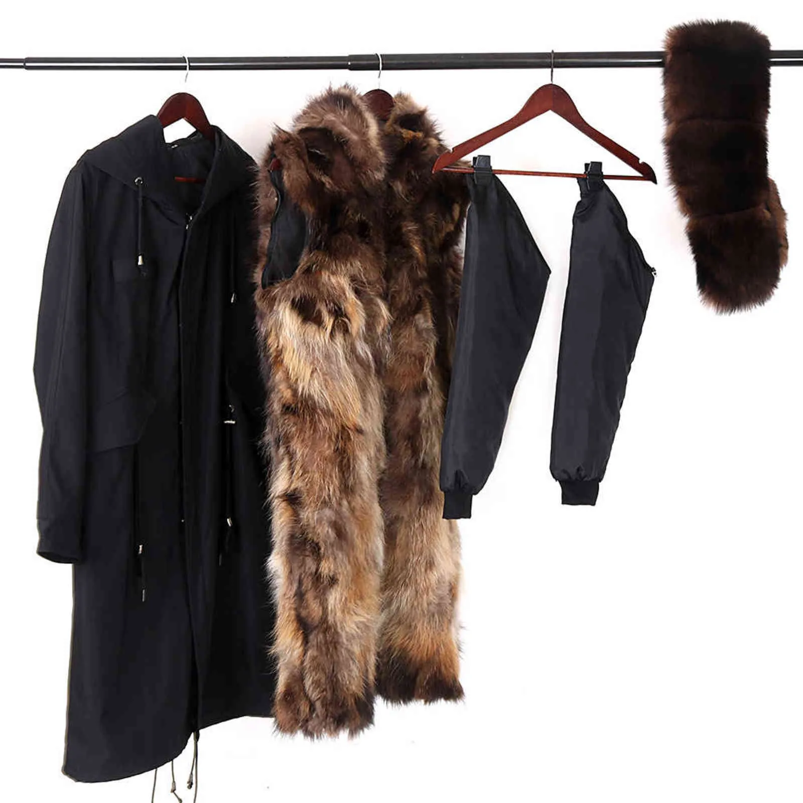 Imperméable Hommes Parka Veste D'hiver De Mode Chaud Long Manteau De Fourrure De Lapin Homme Parkas Fourrure Naturelle Survêtement Streetwear 211110