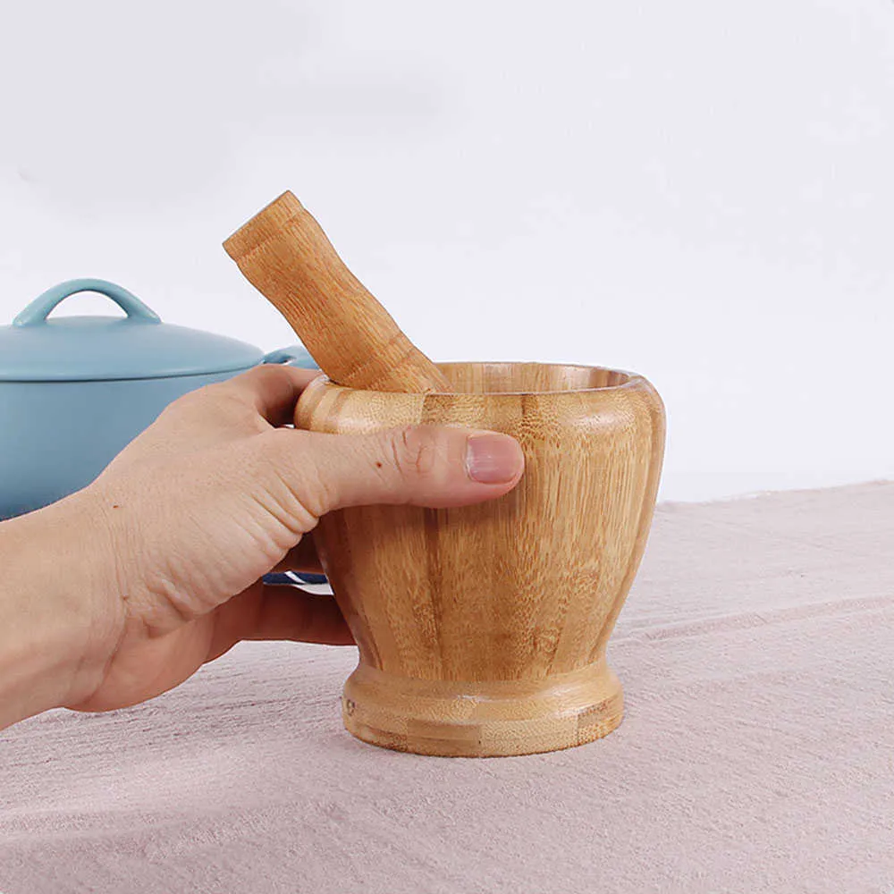 Wooden Pepper Mill Mortar Pestle Pugging Pot Garlic Spice Grinder Pharmacy Herbs Bowl Crusher Kitchen Gadget S/M/L 3 Sizes 210712