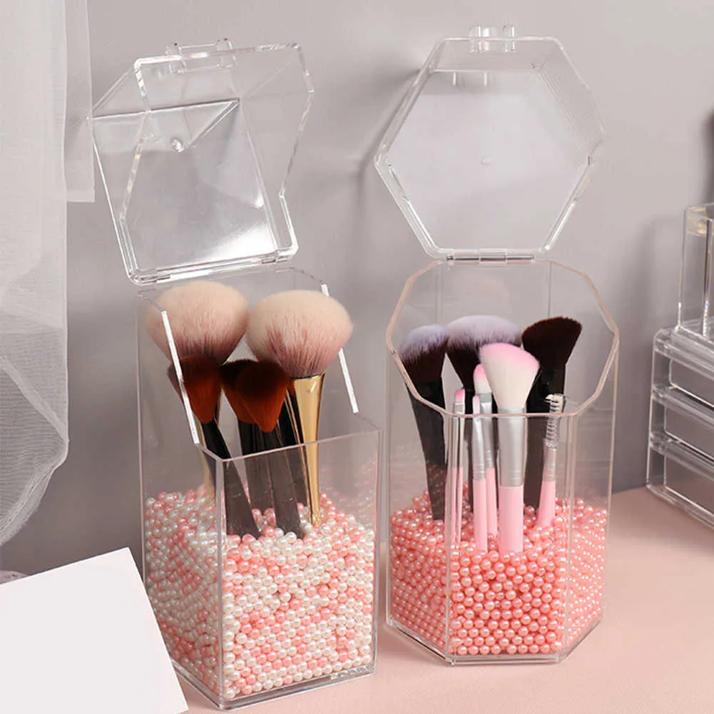 Porte-pinceau de maquillage acrylique transparent perle boîte de rangement transparente boîte de conteneur de rouge à lèvres crayon 210922