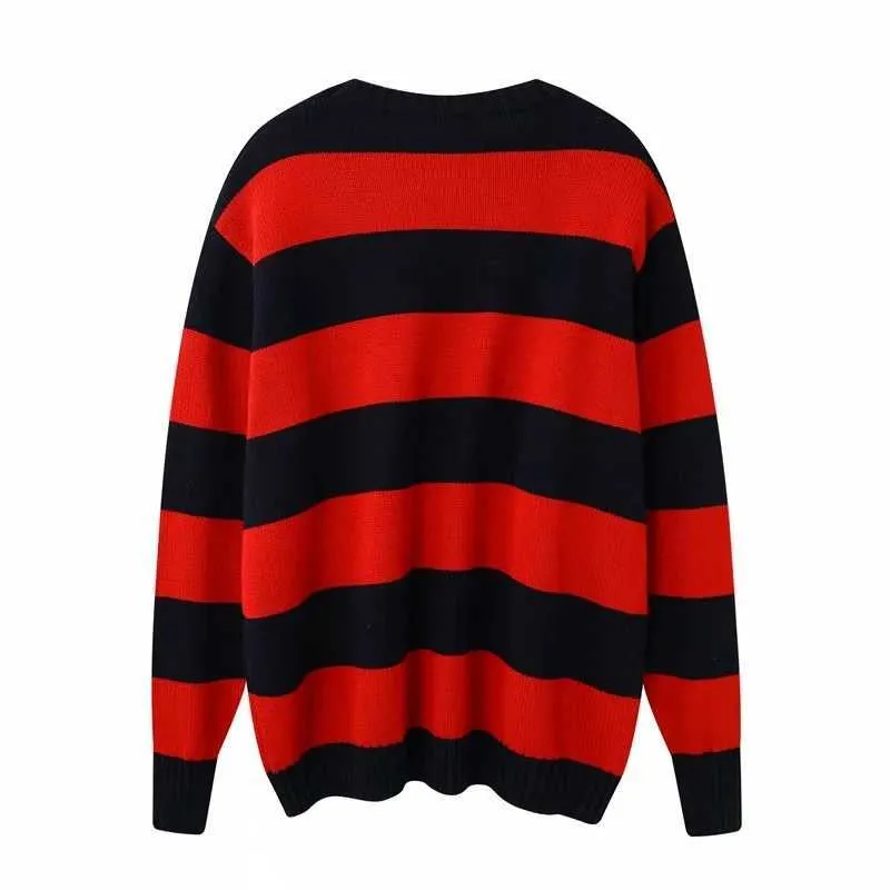 UNUTH Girls Oversize Striped Sweatshirts Autumn Fashion Ladies Vintage Soft Cotton Pullovers Streetwear Women Chic 210809