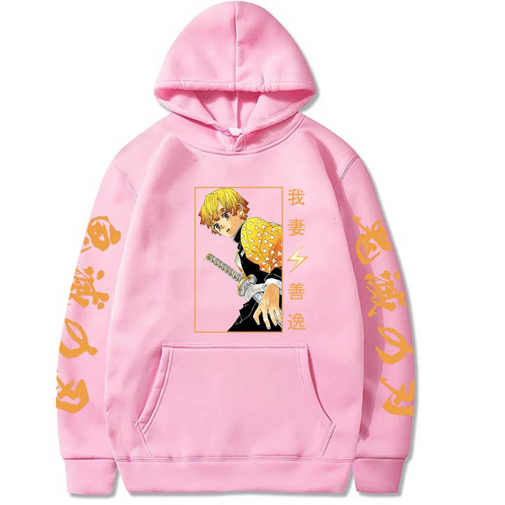 Anime Demon Slayer Hoodies Agatsuma Zenitsu Sweatshirt Harajuku Streetwear Casual Trui Mannen Y0804