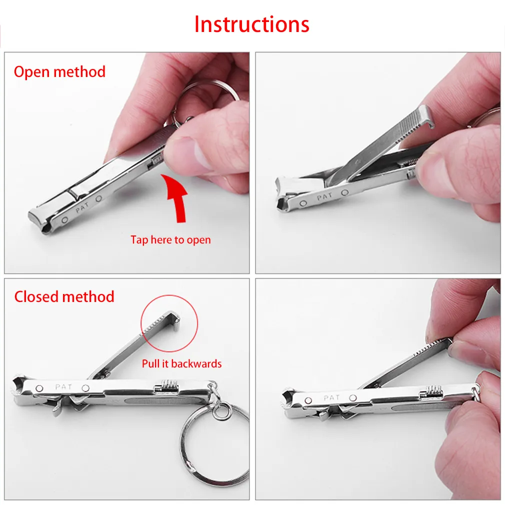 Rostfritt stål ultratin vikbar handtå nagelklippare skär med nyckelringskärare trimmer silver verktygsnyckel ring1573730