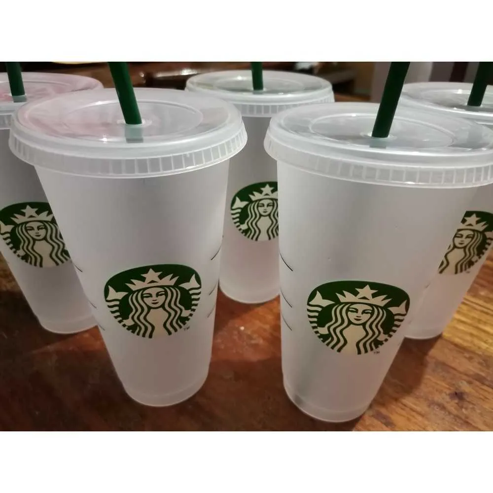 Gotowy stockstarbucks zmienia kolor konfetti wielokrotnego użytku plastikowy kubek z pokrywką i słomką zimną filiżankę fl oz, lub plastikowy kubek