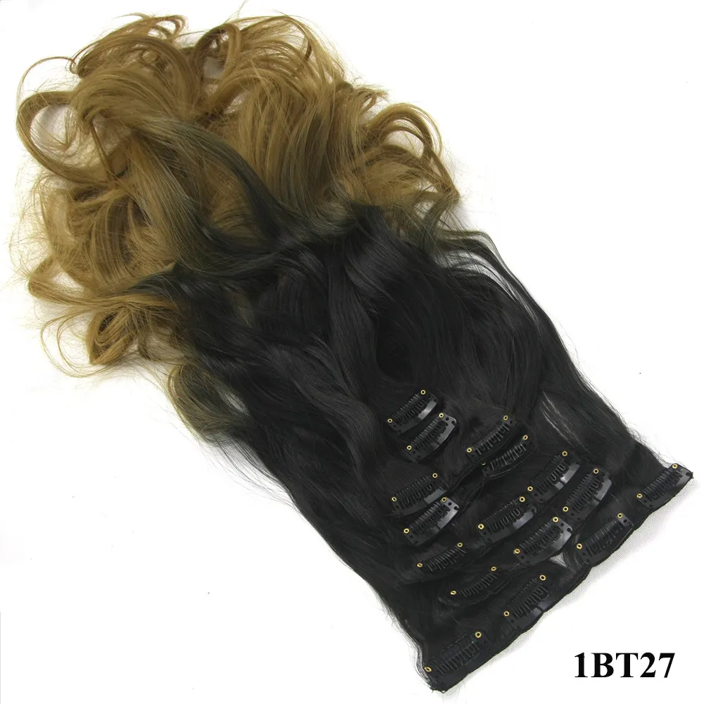 60cm 24 inches Clip tape in synthetische haarextensies inslag / set piano kleur simulatie menselijke haren bundels fl025