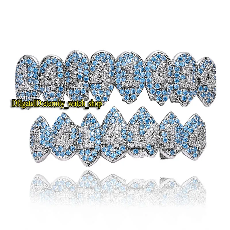 Europäischer und amerikanischer Trend Halloween neue 1414 Diamant-Hosenträger GRILLZ 8 Reißzähne Vampir Iced Out Two Tone CZ-Diamanten eingelegte Hip-Hop-Hosenträger