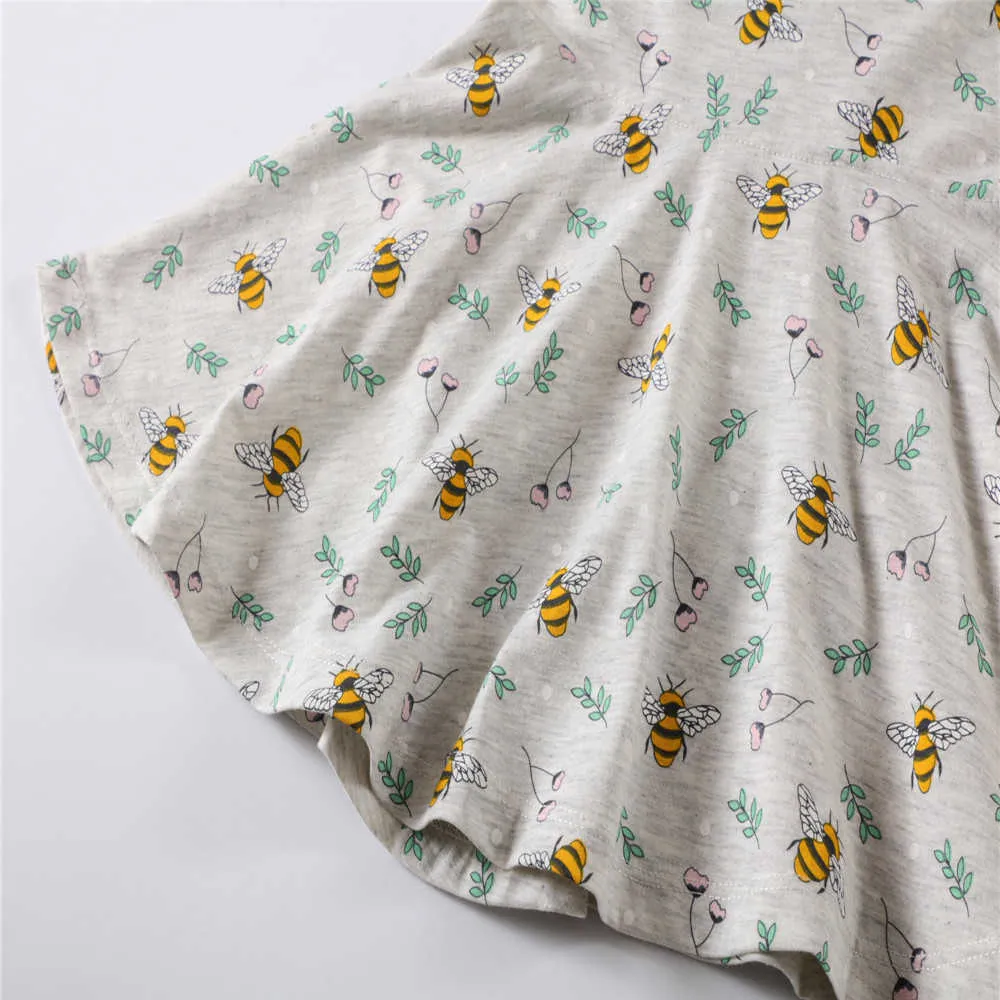 Jumping Meters 3-12T Arrival bee Print Princess Dress for Party Costume Cotton Long Sleeve Baby Girls Autumn 210529