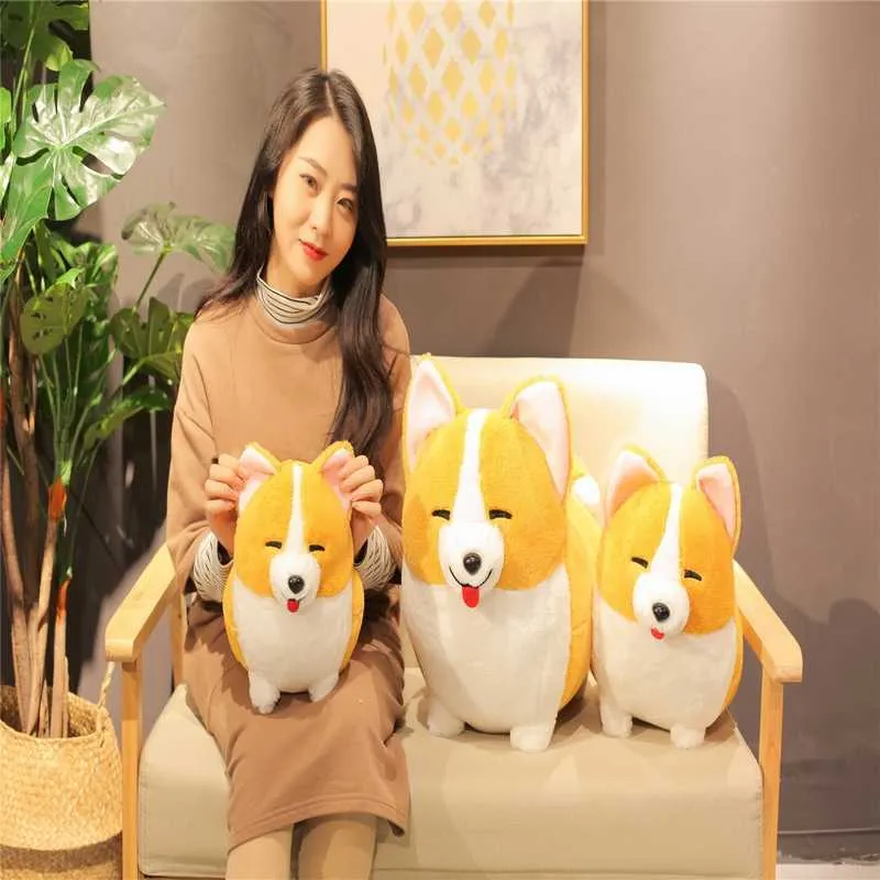 35/45/60cm Cute Corgi Dog Plush Toy Stuffed Soft Animal Cartoon Pillow Lovely Christmas Gift for Kids Kawaii Valentine Present 210728