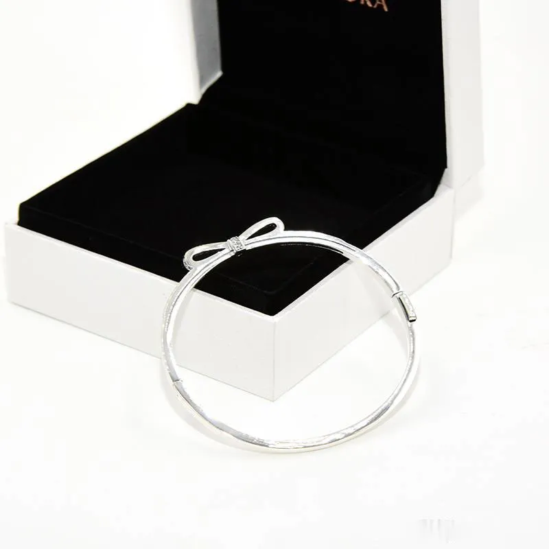 Arrival 925 Sterling Silver Sparkling Bow Bangle Bracelet Original Box for Diamond Women Weddnig Gift Jewelry Set320S