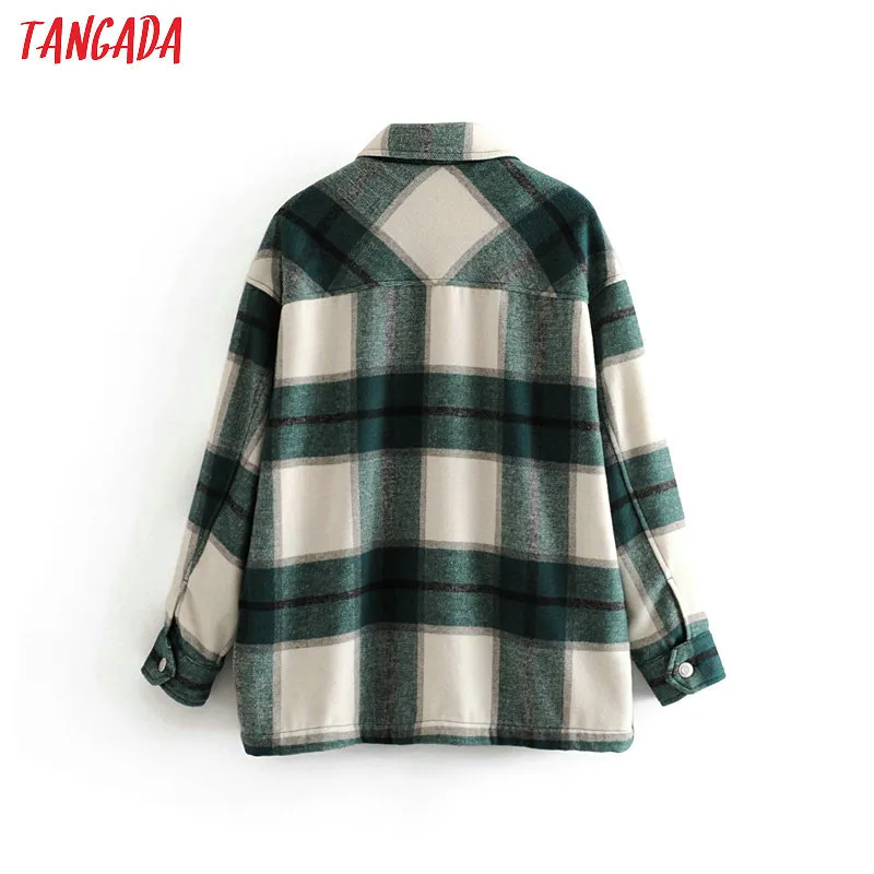 Tangada Winter Frauen grün karierten Langen Mantel Jacke Lässig Hohe Qualität Warme Mantel Mode Mäntel 3H04