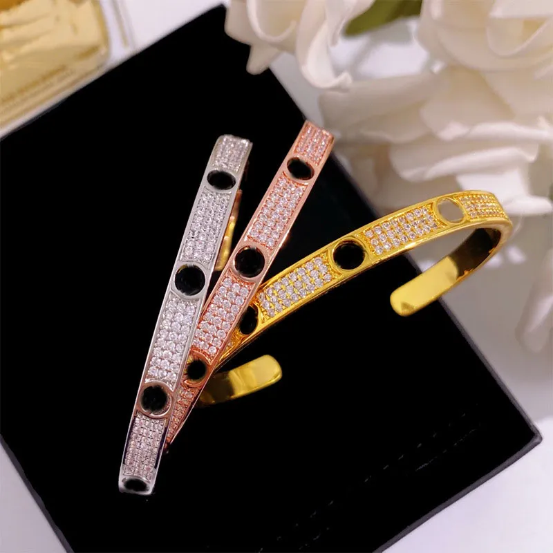 luxury Design Style Full Diamond Letter Bangle Braclets C-shaped Cuff Bracelet Birthday Present for Her Women Teen Girls