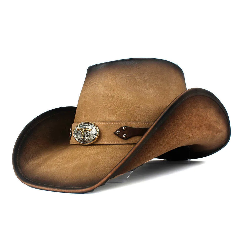 100 läder västerländsk cowboy hatt för män fedora hatt gentleman pappa sombrero hombre jazz mössor storlek 5859 cm drop q080511650849157912