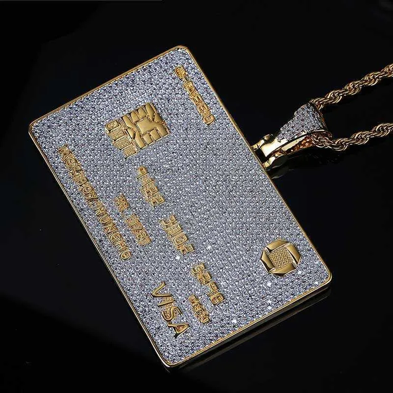 Tenis zinciri cazibesi cz mücevher hediyeleri ile tam buzlu out kredi kartı kolye kolye erkek altın gümüş renkli hip hop takı