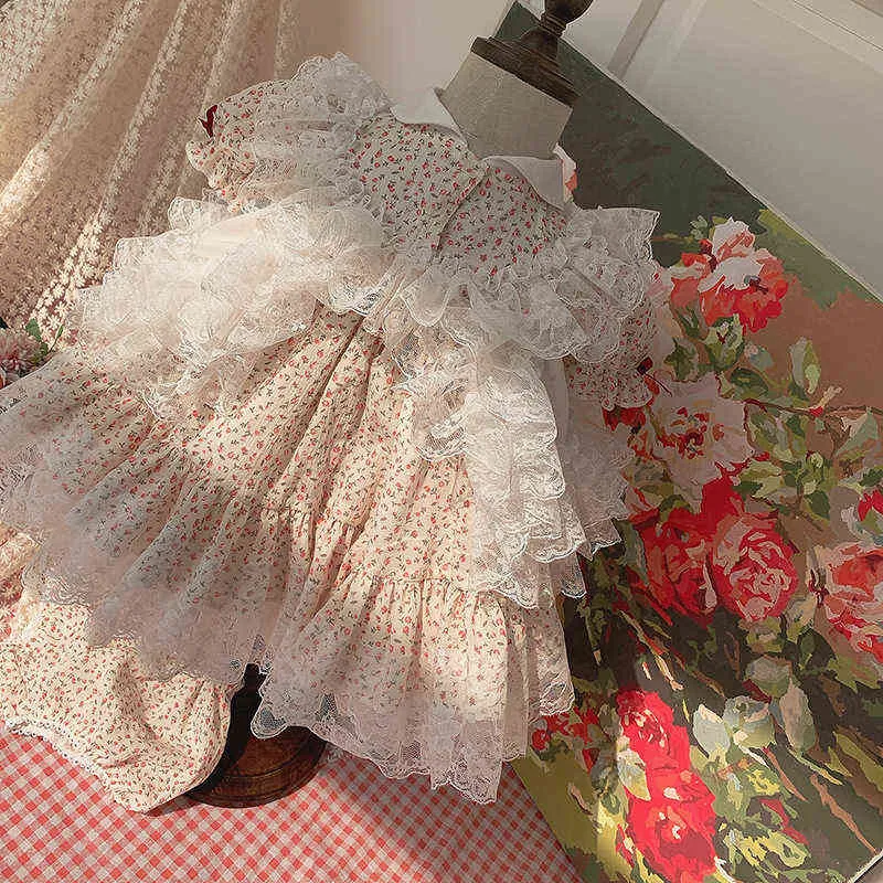 2 sztuk Baby Girl Lato Kwiatowy Koronki Vintage Hiszpański Lolita Princess Ball Suknia Suknia Dla Dziewczyny Urodziny Wielkanoc Party Dress G1218