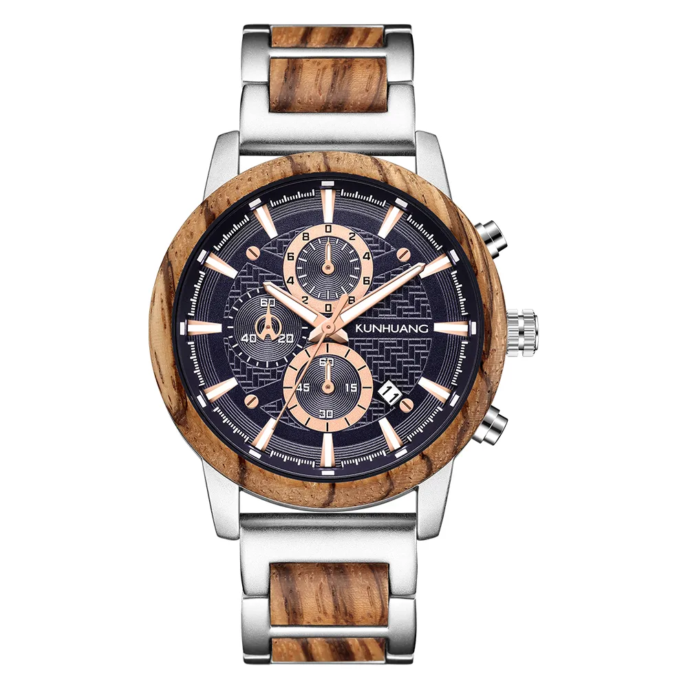 Montre-bracelet étanche en bois pur pour hommes, nouvelle mode, fait à la main, loisirs, sport, cadeaux, chronographe, 240j