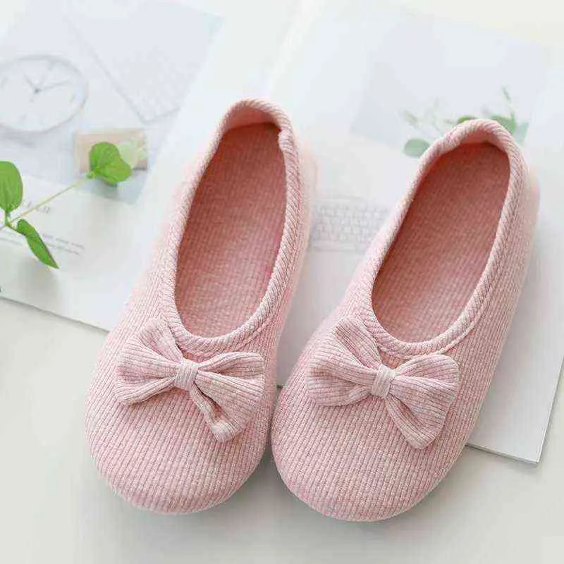 Zapatillas acogedoras para mujer, zapatos de casa ligeros, zapatillas de bailarina de punto de algodón con suela de goma antideslizante para interiores W220218