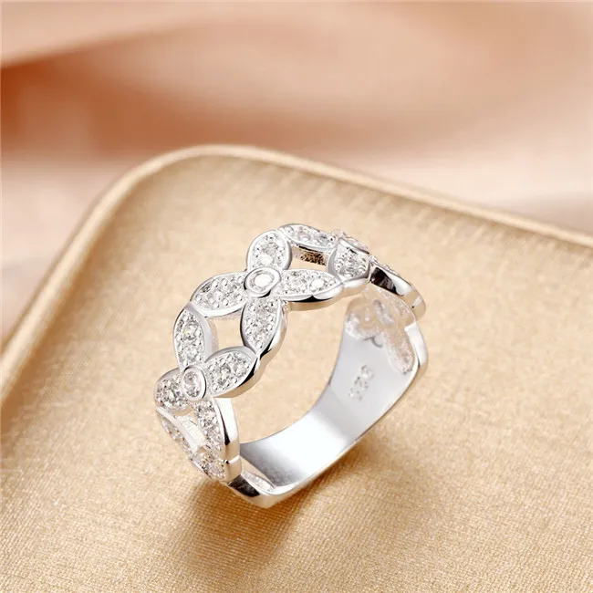 Anillo de placa de plata 925 de circón blanco DMSR787 Tamaño 7 Recién llegado anillos chapados en plata esterlina joyería 2630