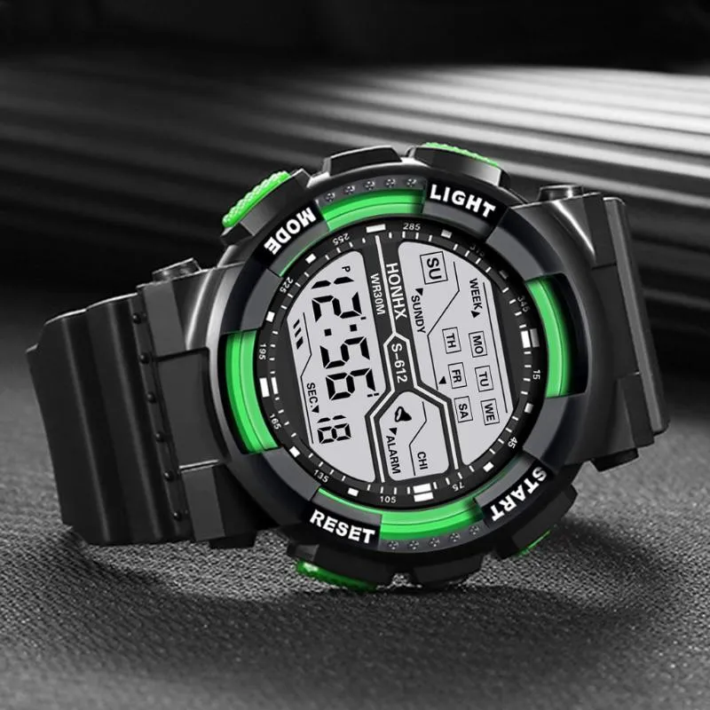 الموضة مقاومة للماء للرجال LCD Digital Fordight Date Rubber Sport Wast Watch Mens Watches Top Relojes245d