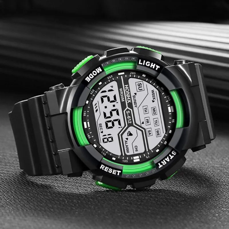 Moda à prova dwaterproof água masculino menino lcd digital cronômetro data borracha esporte relógio de pulso masculino relógios topo relojes245o