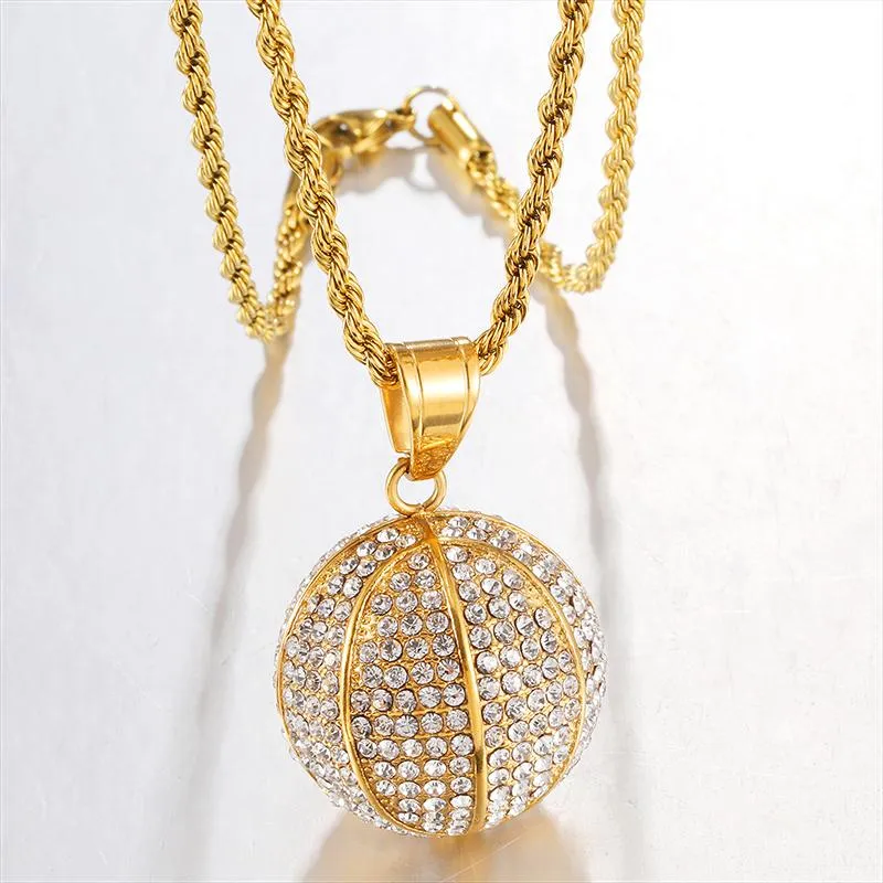Hip Hop glacé Bling basket-ball en acier inoxydable colliers pendentifs pour hommes bijoux charme avec Chains286u
