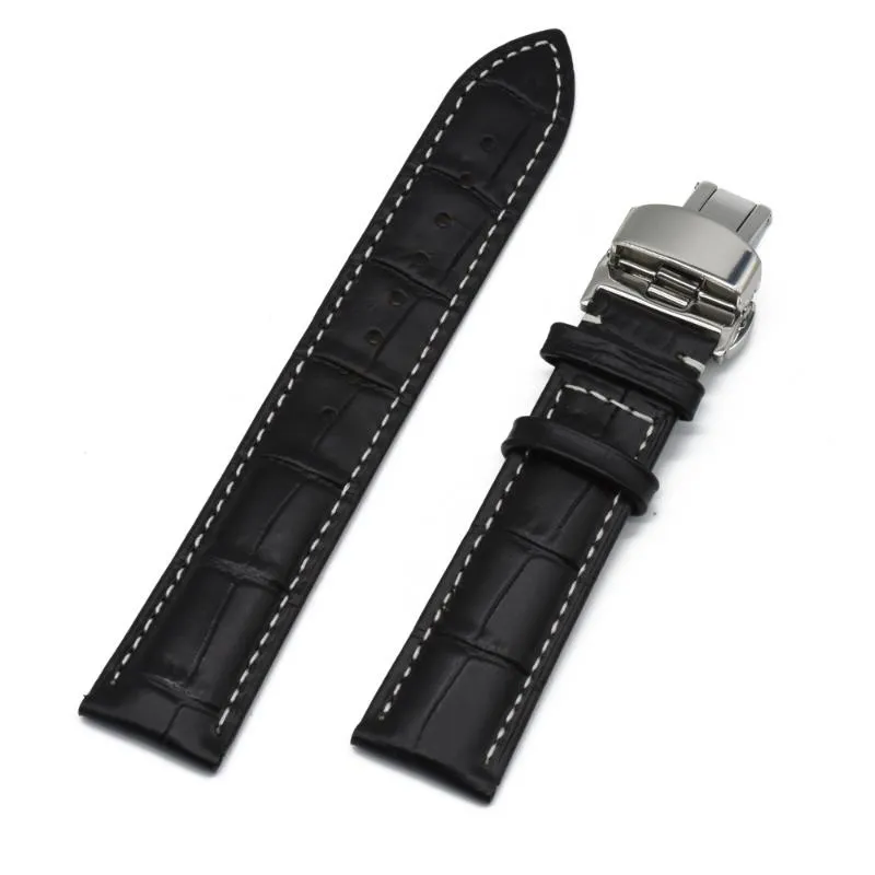 Bandas de relógio de alta qualidade pulseira de couro genuíno bezerro homens mulheres substituir banda 18 20mm 22mm 24mm com borboleta fivela strap286p