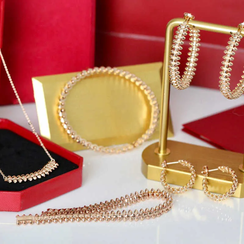 Брендовый модный комплект ювелирных изделий для женщин, позолоченные Rive Steam, вечерние модные серьги в стиле панк Clash, ожерелье, браслет Ring311c