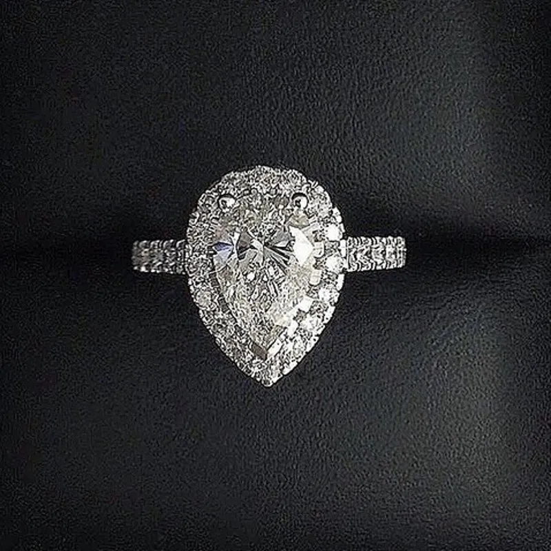 Anel de compromisso feminino luxuoso, prata esterlina 925, corte de pêra, 3ct cz, noivado, aliança de casamento, para mulheres, declaração de noiva, joias 2559003348