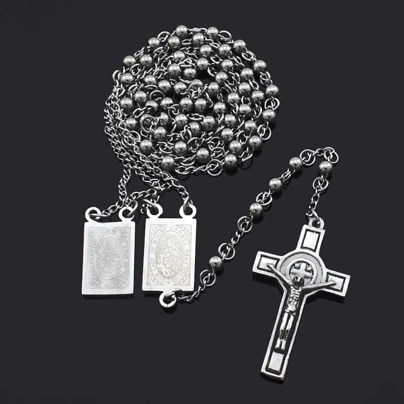 ATGO Rozenkrans Kralen Jesus Cross Religieuze RVS Ketting Dames Heren ketting voor mannen BRN18250n