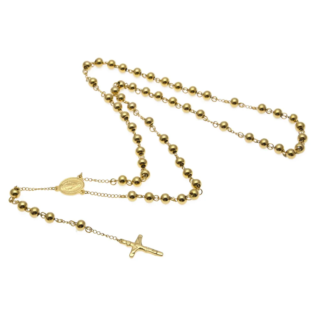 Classic Catholic Rosary Necklace Chain with Cross Stainless Steel Gold Plated Necklace Jewelry Chain Hip Hop Jewelry Gift Accessor6628826