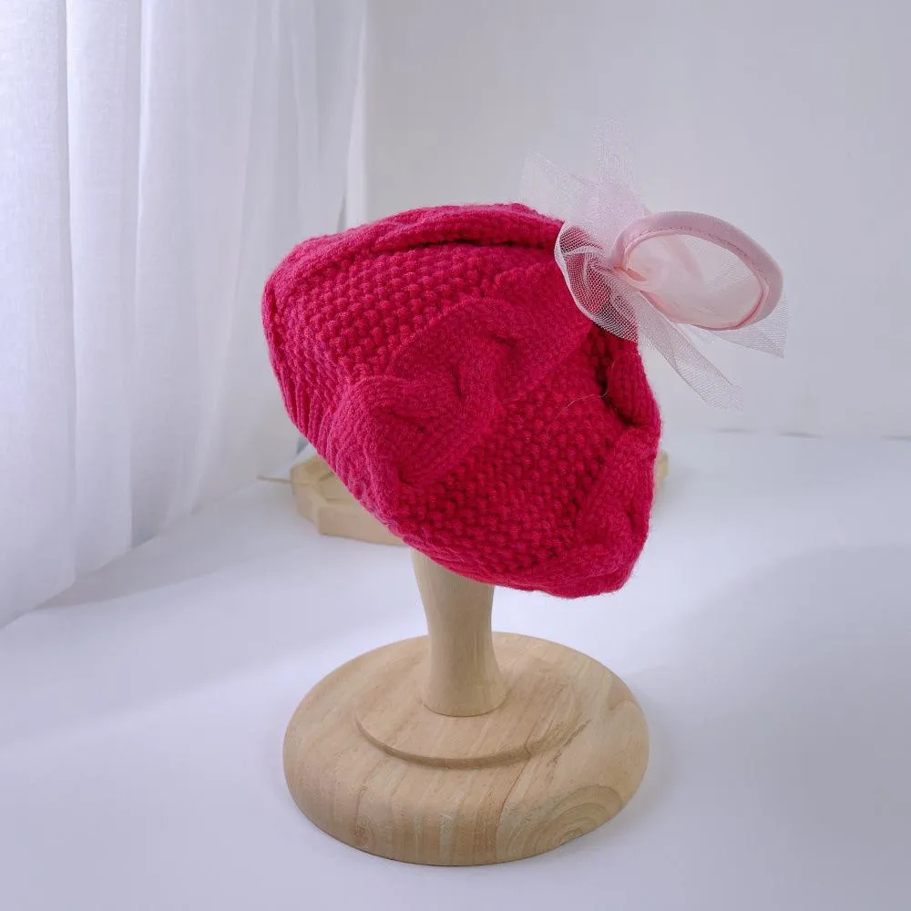 Outono inverno bebê crianças chapéu de malha beret beret gorro de laço bowknot cor de doces meninas crianças knit boné chapéus quentes