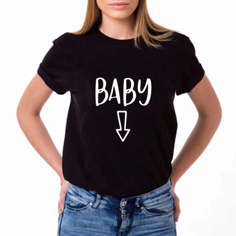 Coppia Top Tee Coppia Annuncio di gravidanza Baby Beer Belly T-shirt Mamma Mamma Corrispondenza femminile Divertente Top Amanti Maglietta T-shirt Y0629