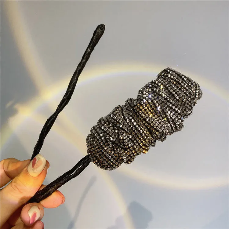 Faixa de cabelo de cristal brilhante de alto sentido, coreia do sul dongdaemun temperamento feminino coque preguiçoso enfeite de cabelo strass updo gadget8629224