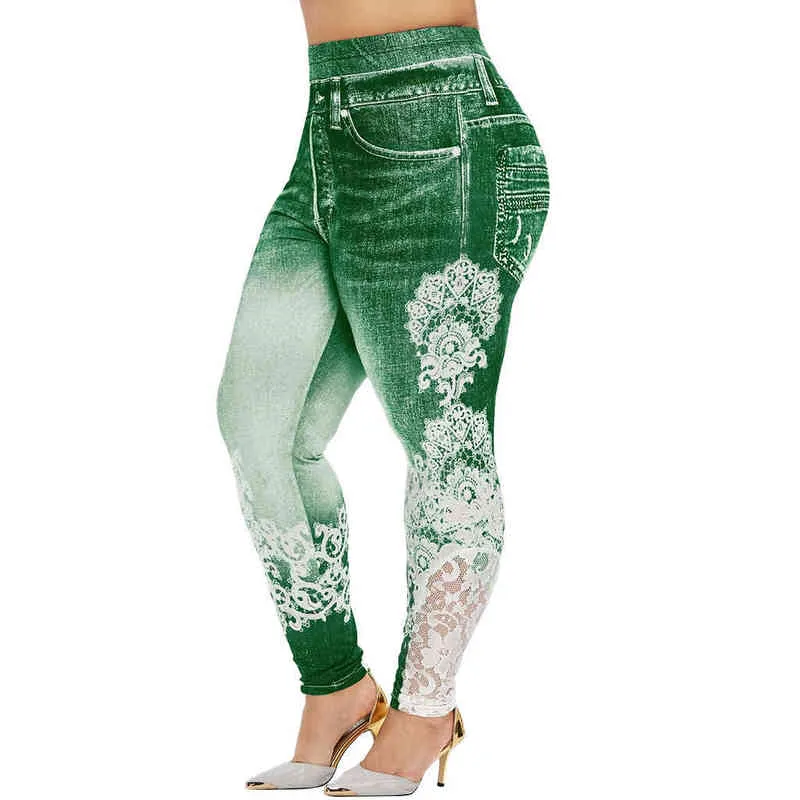 5XL Plus Size Leggings Donna Denim Stampa Yoga Pantaloni Fitness Leggings Running Gym Stretch Pantaloni sportivi Pantaloni a vita alta H1221