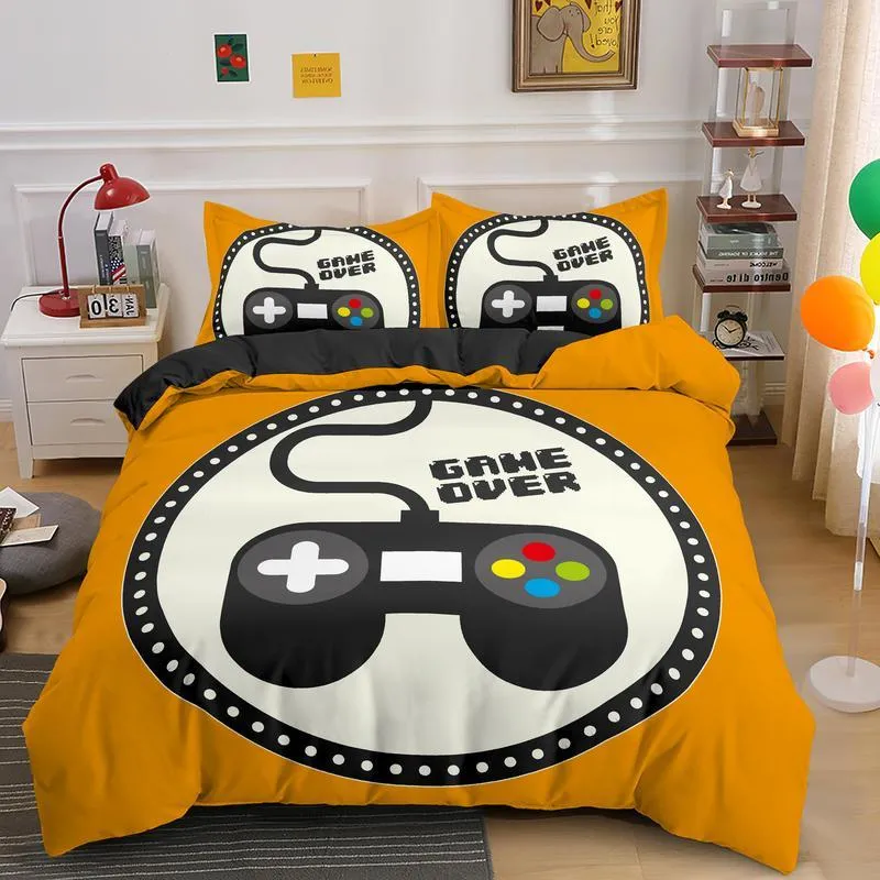 Gamepad Pościel Zestaw Dla Chłopców Nowoczesna Gamer Comforter Cover Video Gra Duvet Dzieci Kolorowe Przyciski akcji Drukowane 210309