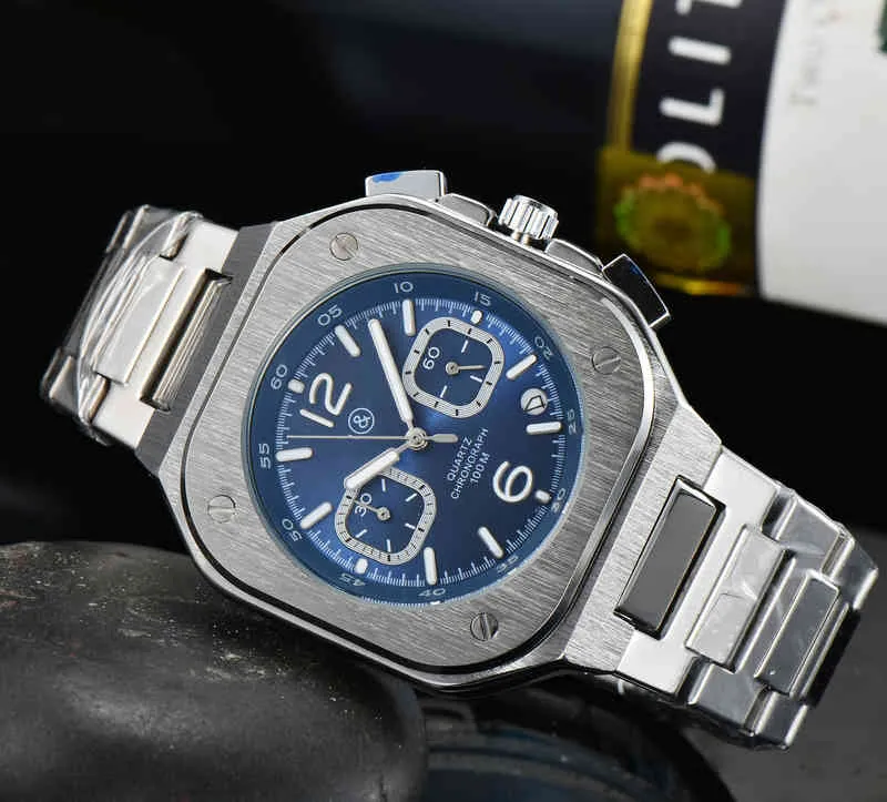2022 Bell Ross Masculino Global Limited Edition Aço Inoxidável Negócios Cronógrafo Luxo Moda Casual Quartz Watch354F