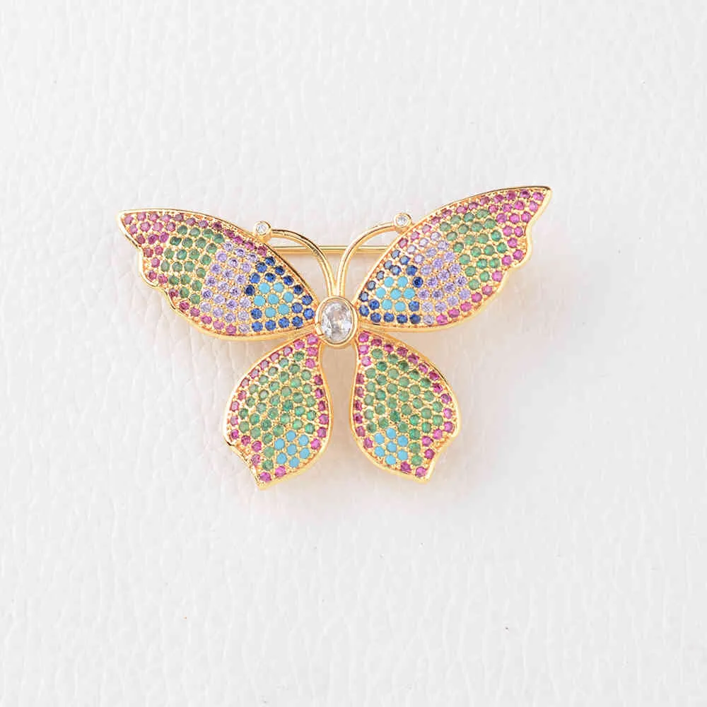 30 * 40 mm vergoldete Mikro-Schmetterlings-Brosche mit Zirkonia