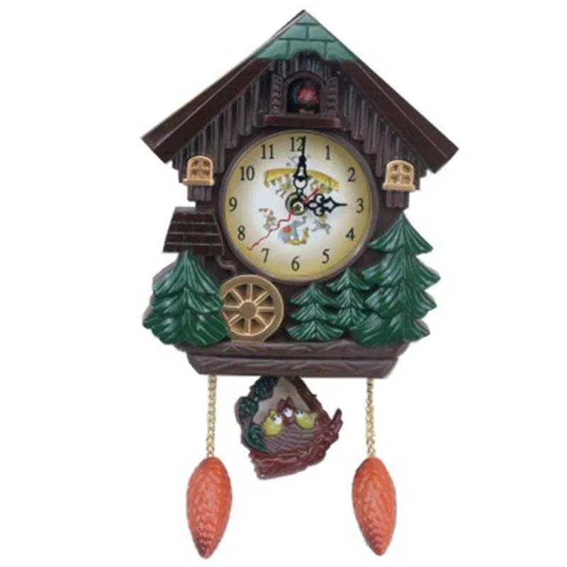 House Shape Wall Clock Cuckoo Vintage Bird Bell Timer Living Room Pendulum Crafts Art Watch Home Decor 2109131361454