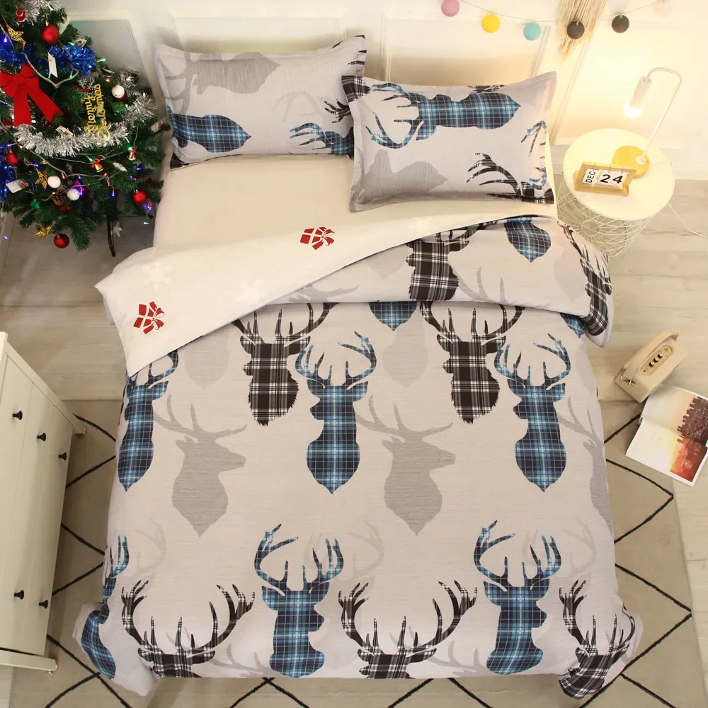 Weihnachten Bettwäsche Sets Nette Deer Print Bettbezug Kissenbezug 3 stücke Twin Königin König Größe Bett Kleidung Für Hause C0223