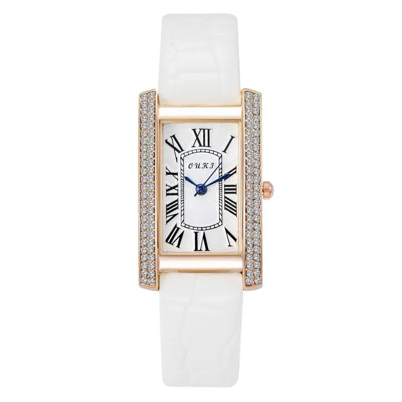 Relojes de pulsera Jessingshow Relojes de mujer Moda Reloj de mujer Reloj de cuero Rectángulo de lujo Diamante Reloj de pulsera de cuarzo Regalos Pulsera227P